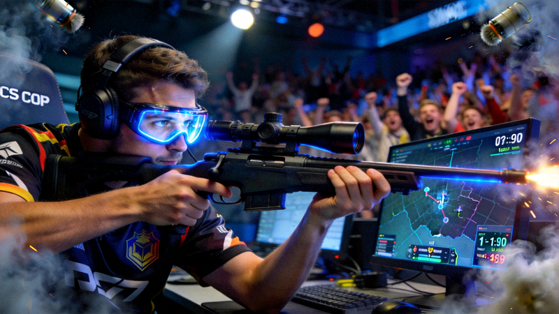 CS:GO Major锦标赛决赛瞬间，选手在紧张的对局中瞄准射击